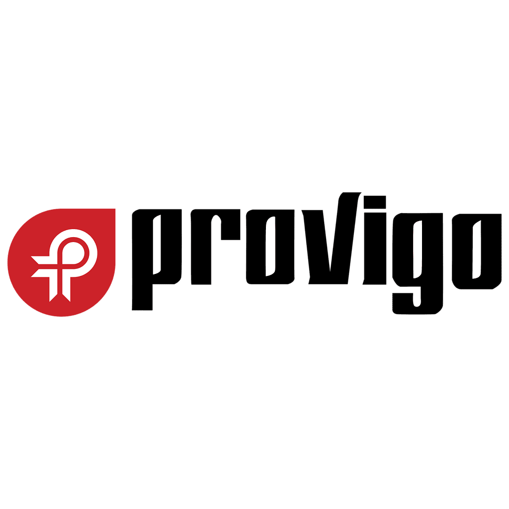 Logo Provigo avec un symbole rouge et blanc à gauche et le texte noir à droite
